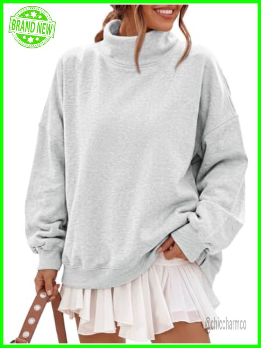Oversized Fleece Mock Neck Sweatshirt with Pockets